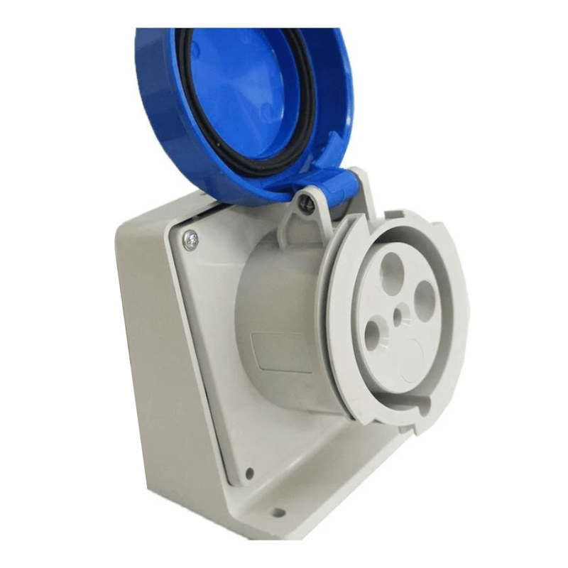 Tomada Industrial Não Metálica Embutir Plástico Fêmea Bipolar Terra 10A 250V Azul Quasar S8640 Steck